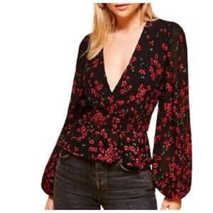 Reformation Black Top Red Floral